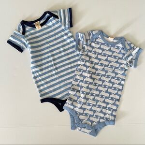 Set of 2 - NWOT Harper Canyon Blue Sperm Whale Prints & Striped Onesie